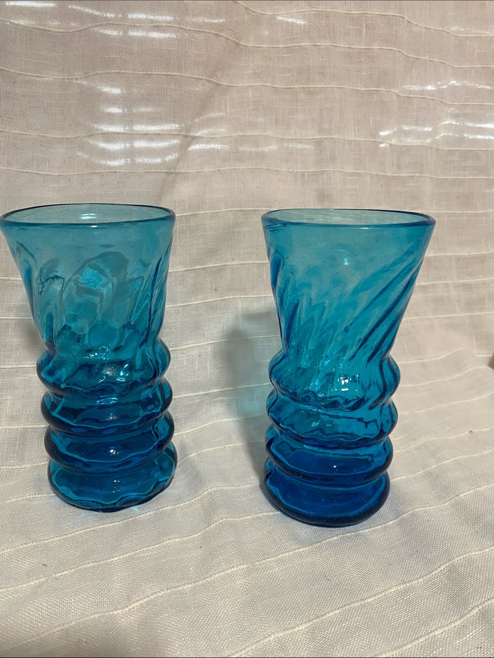 Turquoise Blue Twisted Glass Vase Pair